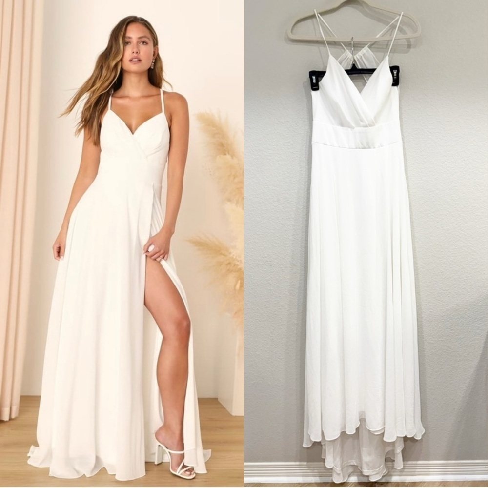 Sz M NWOT Lulus Romantic Inspiration White Sleeveless Faux-Wrap Maxi Dress